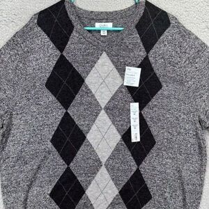 Croft Barrow Sweater Adult 2XL Grey Diamond Pattern V-Neck Pullover Mens‎ NEW